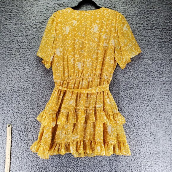 Simply Vera Dress Womens XL Yellow Wrap Belted Ruffle Hem Short Sleeve - Picture 8 of 9